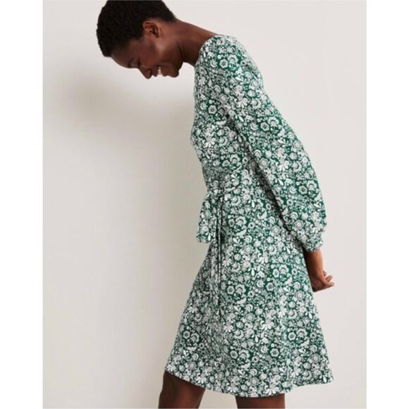 Boden Kelly Green White Ditsy Floral Belted Dress Knee length Size 8 Career Y23 - Picture 3 of 11